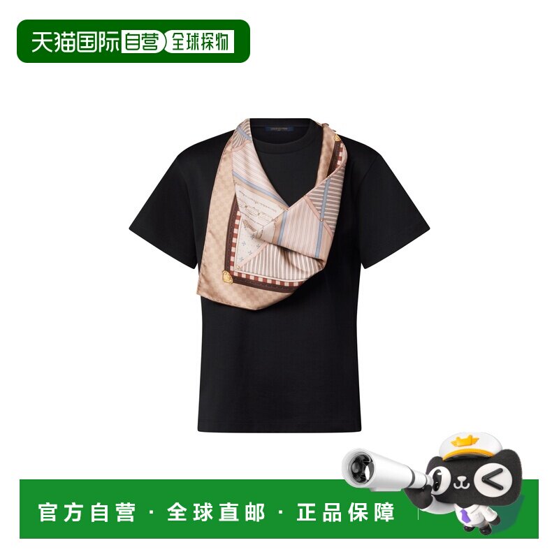 自营欧洲直邮LV路易威登 女士黑色棉质围巾领T恤