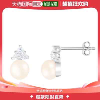 splendid pearlsTriple CZ 6-6.5mm Freshwater Pearl Stud Earri