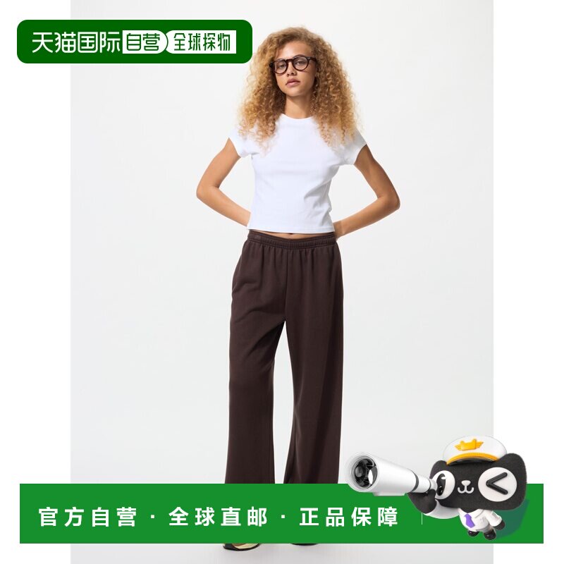 日本直邮UNIQLO优衣库 直筒宽松纯色针织运动裤 女款 深棕色裤子图片