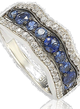 自营 925 纯银波浪形戒指中的 Suzy Levian 蓝宝石和钻石配饰 -