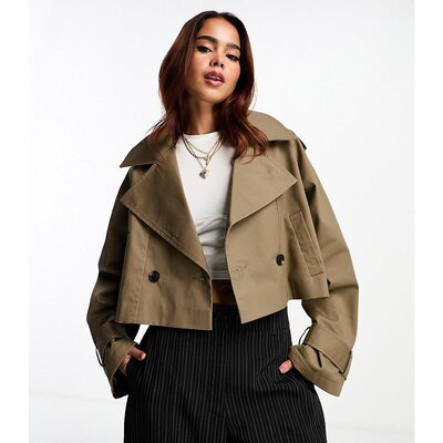 潮奢 ASOS 女士 设计短款橄榄绿风衣 green绿色 舒适时尚