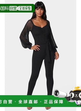 自营Bebe Women's Printed Mesh Off Shoulder Catsuit - black