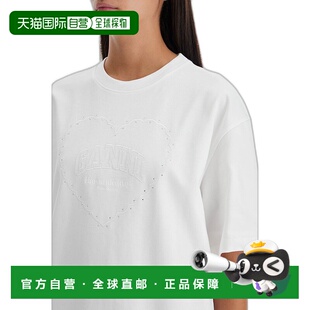 香港直邮GANNI 女士T恤 T4033151 AW2024 白色 Rhinestone Logo E
