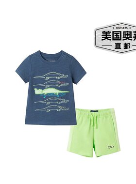 自营 andy & evanAndy&Evan Slub Croc贴花图案T恤和短裤-蓝色 美