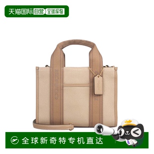 奥莱款 香港直邮COACH 女士帆布配皮单肩斜挎手提包蔻驰托特包背包