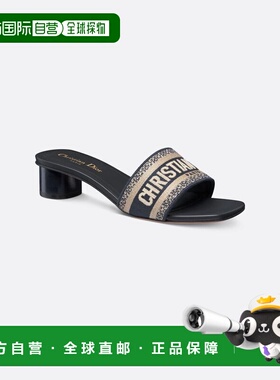 欧洲直邮CHRISTIANDIOR迪奥女士Dway棉质带跟凉拖深蓝色高跟鞋