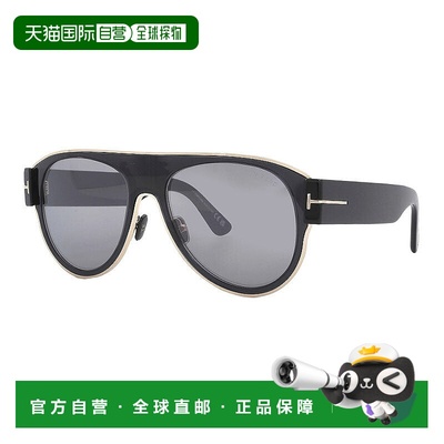 自营 Tom Ford Aviator全轮圈，闪亮的黑色框架和烟雾镜镜头。-黑