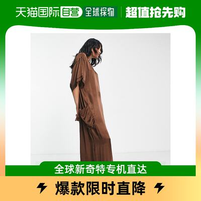 香港直邮潮奢 Topshop 女士 chuck on editor 缎面巧克力色长款连