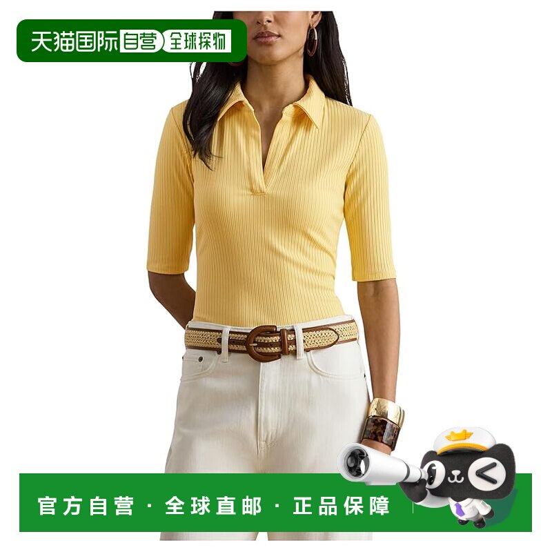 美国直邮Lauren Ralph Lauren 女士 Polo 罗纹针织中袖T恤女装