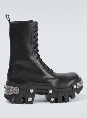 潮奢 Balenciaga 巴黎世家 男士 Bulldozer 皮质绑带靴子 000895