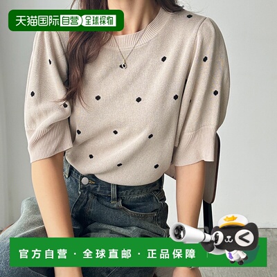 日本直邮GeeRA 波点提花短袖夏季针织上衣（米色）