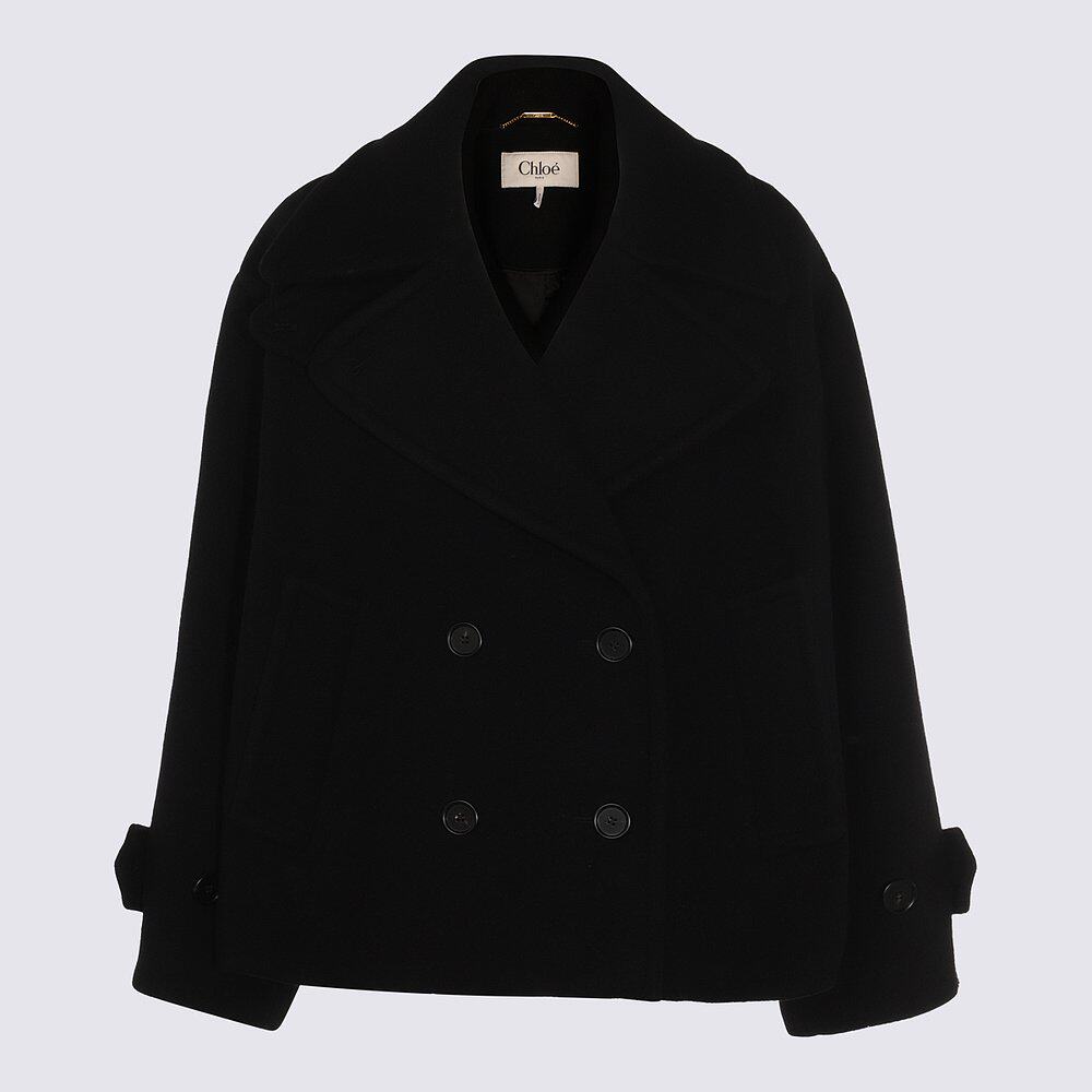 CHLOÉ 女士外套 CH25AMA96952001 AW2025 黑色 双排扣大衣