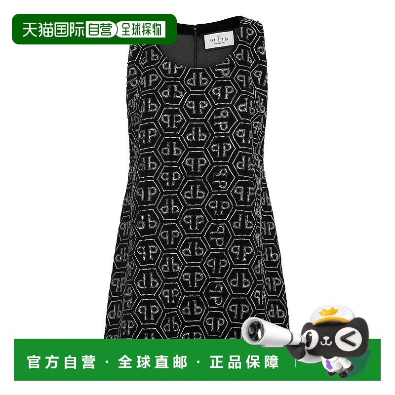 自营philipp pleinMini Dress Monogram Strass - black 美国奥莱