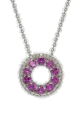 自营 Suzy Levian 纯银粉色和白色蓝宝石和钻石口音双圆圈永恒吊