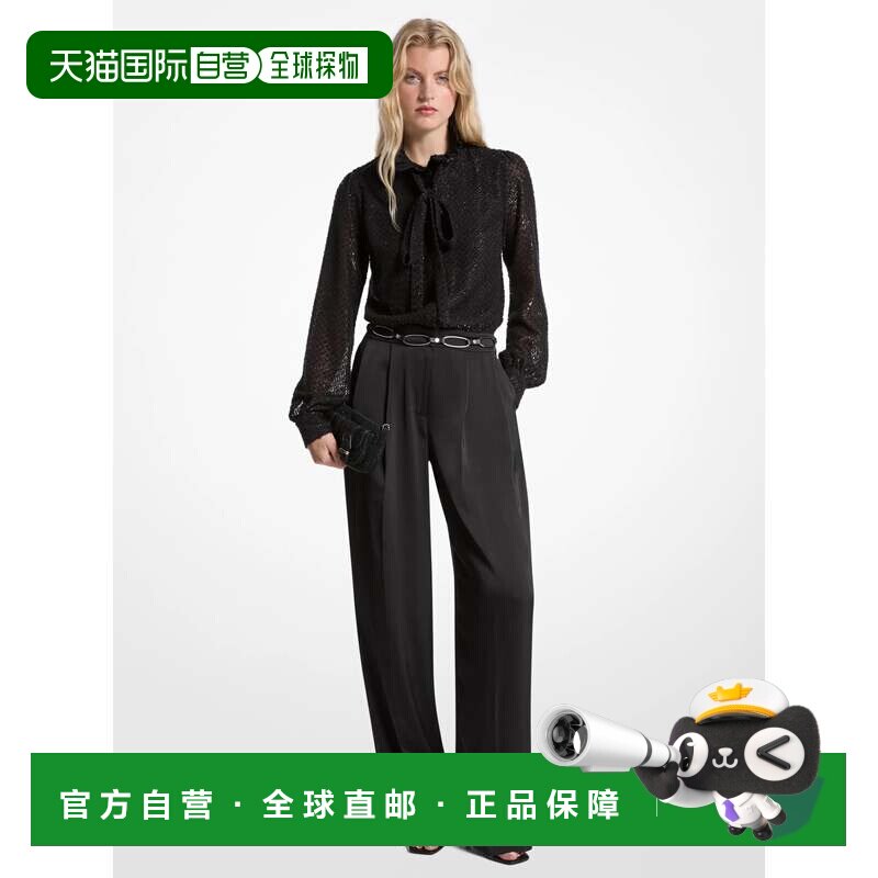 自营michael kors金属夹提花缎面系带连身裤-黑色 美国奥莱直发