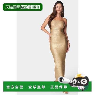自营Bebe Women's Long Strapless Bandage Dress - gold 美国奥