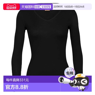 香港直邮ICEBREAKER 200 绿洲 V领 美利奴羊毛长袖保暖内衣 女士