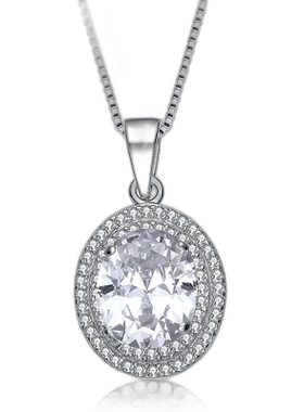 自营 genevive925 纯银椭圆立方氧化锆单石，配双光环项链 美国奥