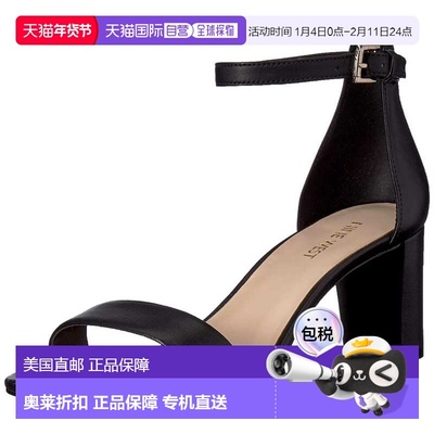 自营Nine West Pruce Block Heel Sandal Black Nappa  WNPRUCE-B
