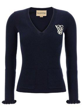 VALENTINO 女士针织毛衣 BKC67I9H7BBE SS2025 蓝色 长袖毛衣