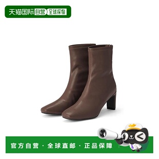 日本直邮日潮 GRL 弹力方头短靴 ZR707棕色商场靴子舒适粗跟中筒