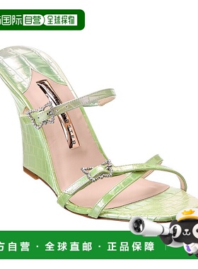 自营 Sophia Webster Venus 皮革坡跟凉鞋 - 绿色 美国奥莱直发