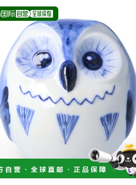 日本直邮九谷烧 2.2 号猫头鹰 青花瓷 淡蓝色 装饰品 吉祥物 猫头
