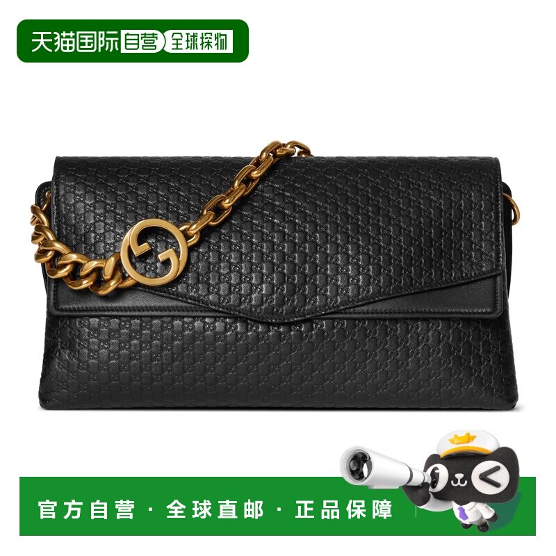 自营欧洲直邮GUCCI古驰 GG黑色GG压纹皮革大号链条手提包肩背包