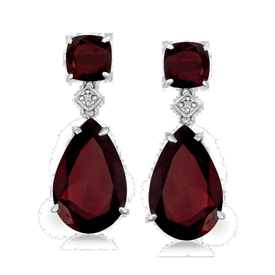 自营 Ross-Simons 925 纯银镶钻石榴石吊式耳环 - 红色 美国奥莱