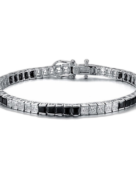 自营 genevive纯银白金镀彩色方晶锆石 5x5 口音手链 - 缟玛瑙黑