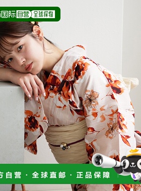 1h可退 日本直邮utatane 女士浴衣三件套 黑色与红色鹤纹条纹 649