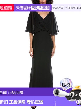 自营Rene Ruiz Chiffon Capelet Sleeve Gown - black 美国奥莱直