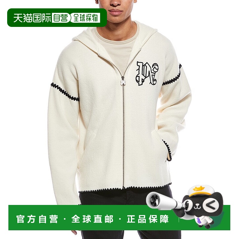 自营Palm Angels Monogram Zipped Knit Wool-Blend Hoodie - whi