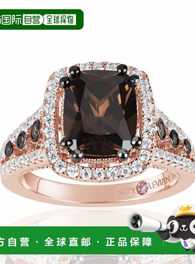 自营 Suzy Levian Rose 纯银棕色巧克力和白色立方氧化锆订婚戒指