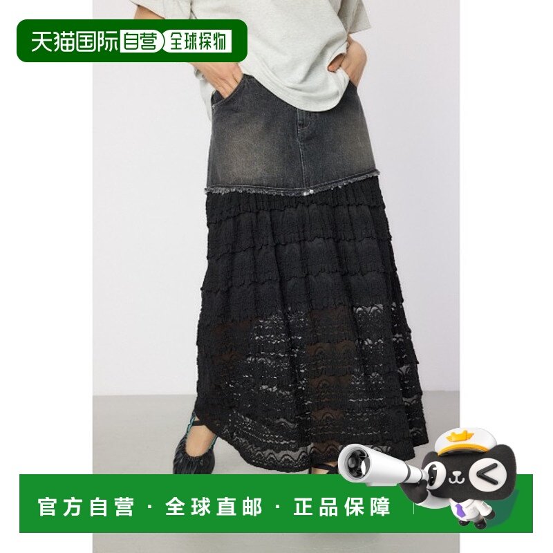 1h可退 日本直邮RODEO CROWNS 女士牛仔与蕾丝拼接半身裙 420ISD3