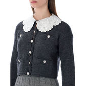 木炭色蕾丝领针织开衫 1h可退 RS26121C Portrait 女士 潮奢 Self