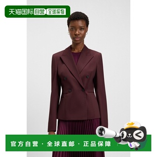 自营欧洲直邮Hugo Boss 女士深红色羊毛修身翻领西装外套