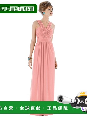 自营 alfred sung长款雪纺无袖挂脖连衣裙 - 杏色 美国奥莱直发