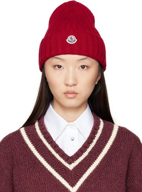 潮奢 Moncler 盟可睐 女士 红色毛线帽 K20933B00036A9327