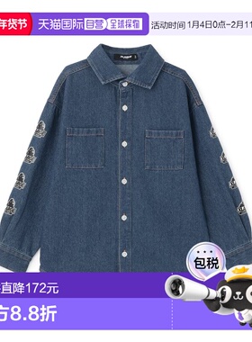 1h可退 日本直邮XLARGE KIDS 儿童宽松牛仔长袖衬衫 半开襟贴布lo