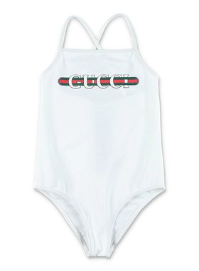 GUCCI 女童泳衣 685300XJG2N9074 SS2025 白色 儿童印花莱卡泳装