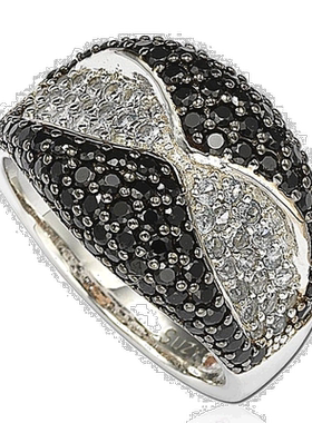 自营 Suzy Levian 方晶锆石纯银黑白波浪戒指 - 黑色 美国奥莱直