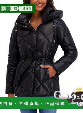 自营Kensie Cire Belted Puffer Jacket - black 美国奥莱直发
