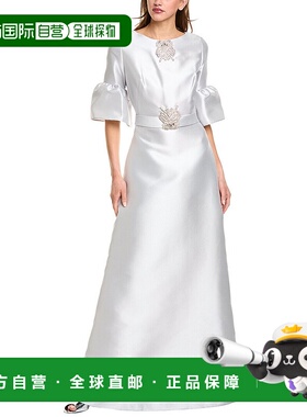 自营Reem Acra Trumpet Half-Sleeve Caftan - silver 美国奥莱直