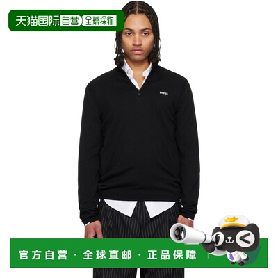 1h可退 香港直邮BOSS 波士 男士 黑色 Cotton Quarter Zip 运动夹