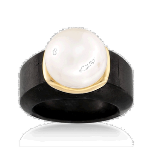 自营 Ross-Simons 13-13.5 毫米黑玉和 14 克拉黄金养殖珍珠戒指
