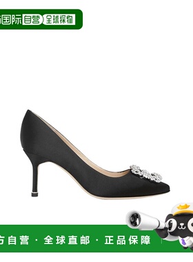 香港直邮Manolo Blahnik 黑色缎面白钻高跟鞋 9XX-0316-0053真皮
