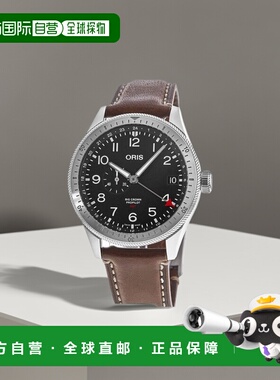 自营 Oris Big Crown ProPilot Timer GMT 黑色表盘棕色皮革表带
