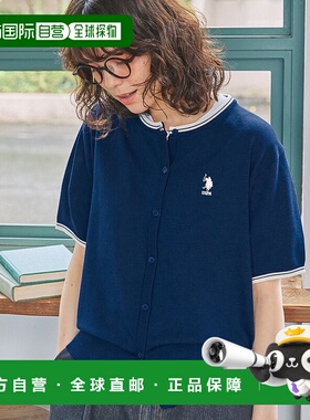1h可退 日本直邮U.S. POLO ASSN. 女士 配色线条 半袖针织开衫 LD
