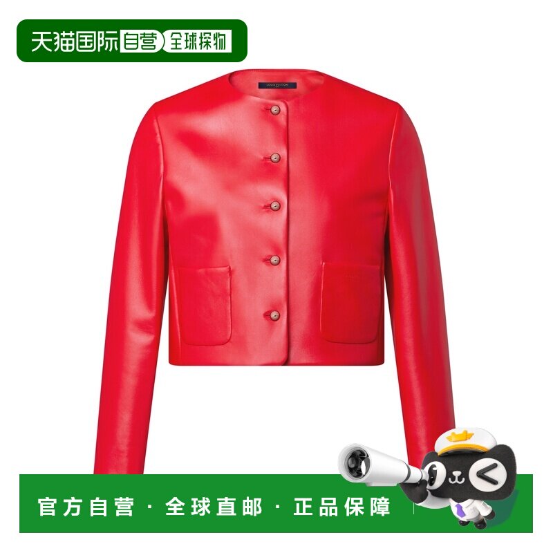 自营欧洲直邮LV路易威登 女士红色羊皮革短款皮衣夹克